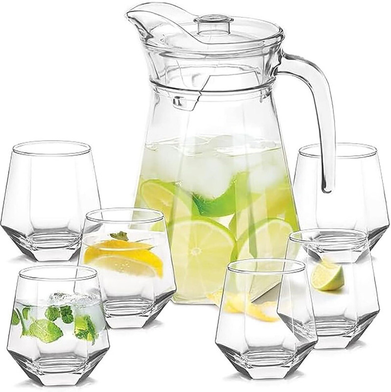 SMILERY Crystal Water Jug with Glass Set 1300ml jug and glass 310ml (&Pieces) Jug Glass Set(Glass)