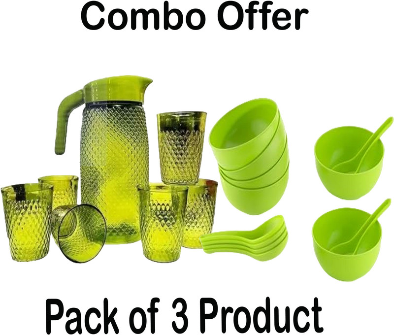 x pods Set Of 13 pcs Plastic Water Jug with Gless Bowl Set Drinkware Set Home Kitche Jug Glass Set(Plastic)