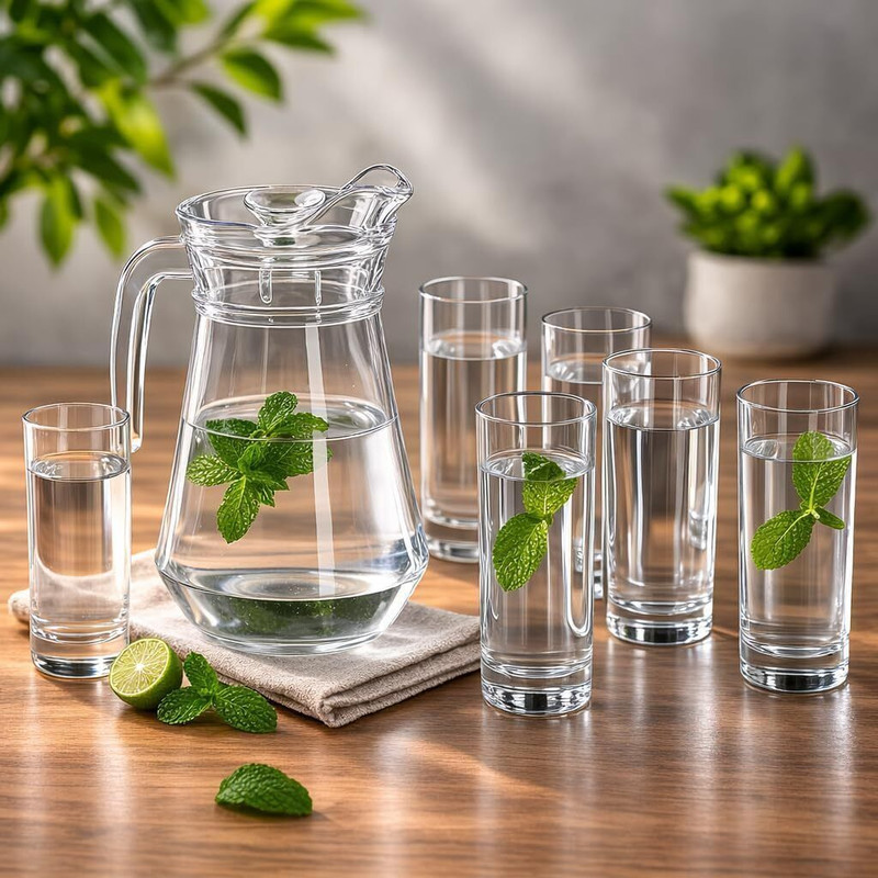 GOLDFINCH Glass Beverage Set | Water Pitcher with 6 Drinking Glasses for Home & Kitchen Jug Glass Set(Glass)