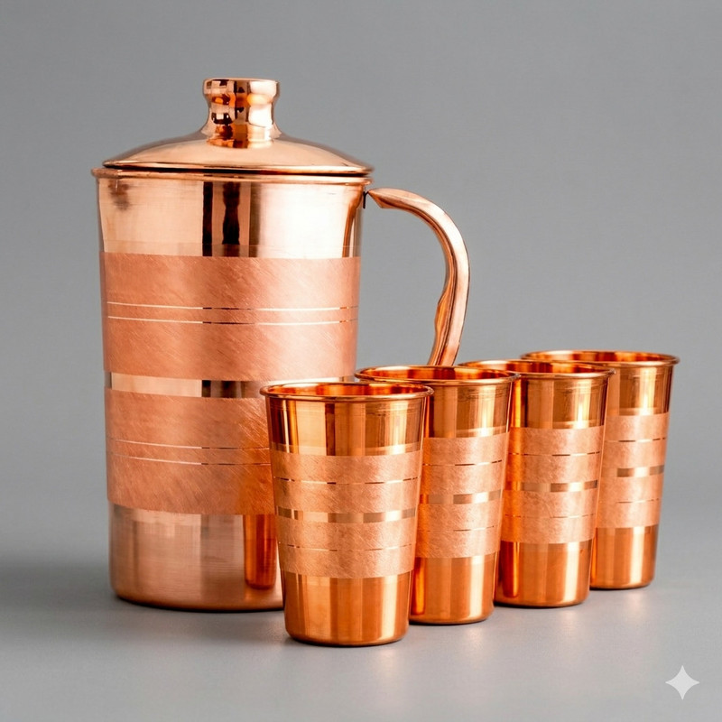 Oxyjal PureCopper 1 ltr Water Jug with 3 Glass|LeakproofLid|AyurvedicHealthDrinkware Jug Glass Set(copper)