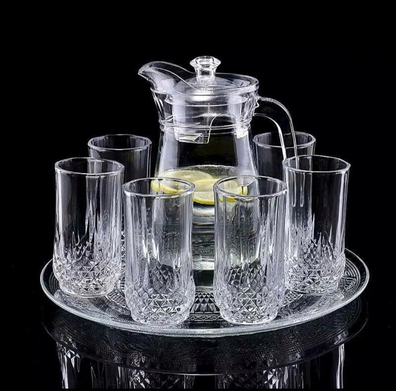 SMILERY Italian Premium Elegant Glass Lemon Set, Glass Jug (1.3L) with 6 Glasses(235ML) Jug Glass Set(Jug Glass Set Glass)