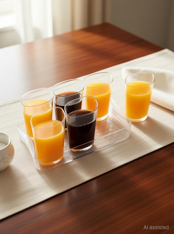 luchi (Pack of 6) Unbreakable Home Water,Sharbat & Juice Drinking Glass set with Plate Glass Tray Set(Plastic, PET plastic)