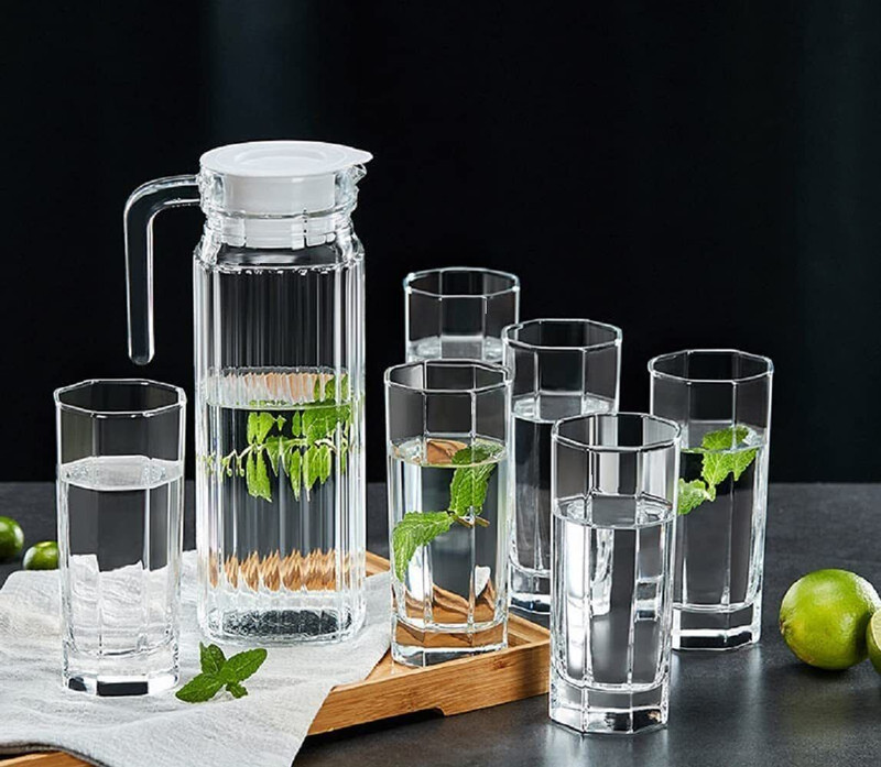 morryz Premium Water Glass Jug with Glass ,1 Glass Jug (1300 ML),6 Glasses (280 ML) Jug Glass Set(glass)