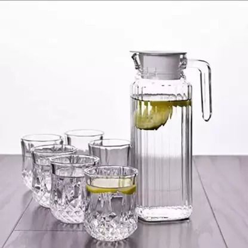 S1Store Juice/ Water Jug glass set for Dinner Table Decoration set(220ML glass,1.1L jug) Jug Glass Set(glass)