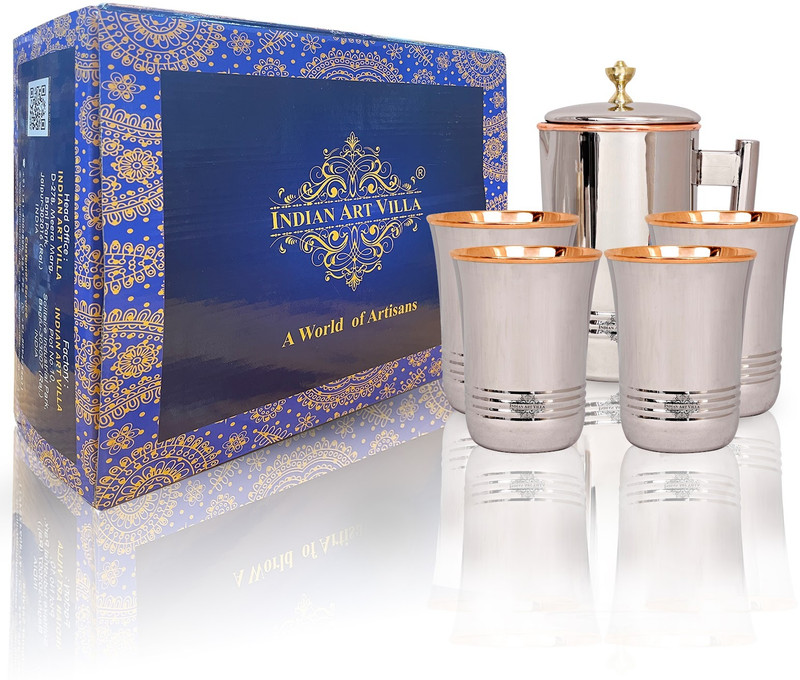 INDIAN ART VILLA IAV-DGS-102-7 Jug Glass Set(Steel Copper)