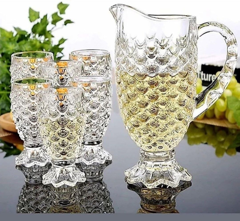 MDNSHO pineapple shape water and juice Jug Glass set pack of 7 Jug Glass Set(glass)