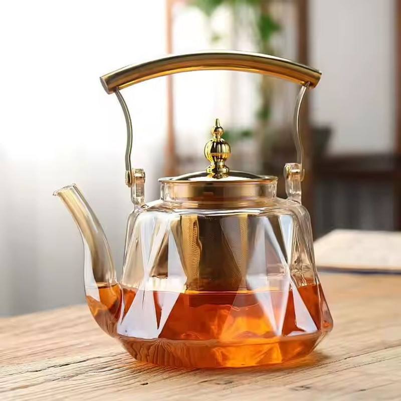 Amirra perfumes Transparent Glass Tea Pot with Stainless Steel Lid & Handle Tea Urn(1 L)