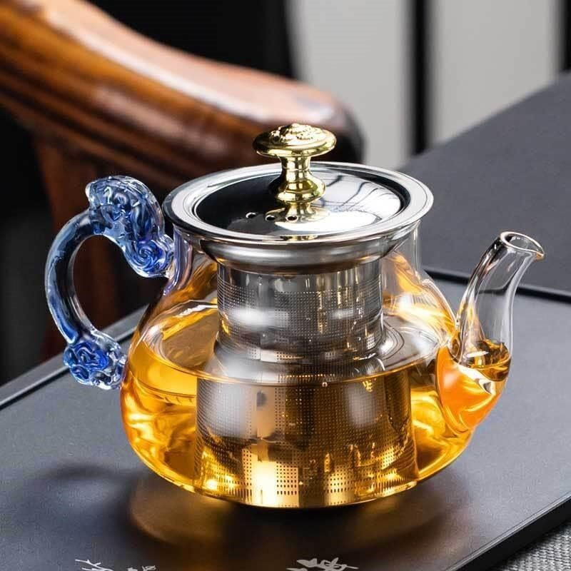 catliyer Glass Green Tea Kettle with Infuser & Blue Handle 500 ML Tea Urn(500 ml)