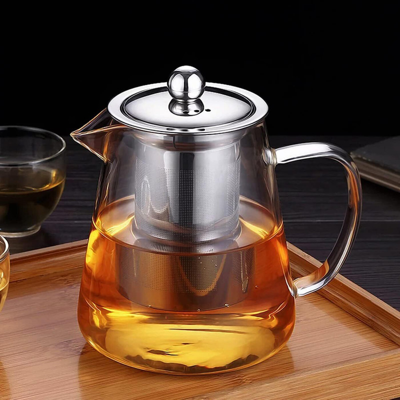 ZXORC Glass Tea Pot with Stainless Steel Infuser | Heat Resistant Transparent Teapot Tea Urn(1 L)