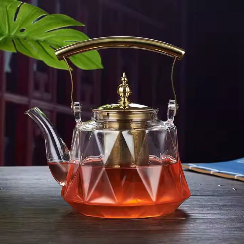 Cozify Designer Glass Teapot with Infuser & Golden Handle Tea Urn(1000 ml)