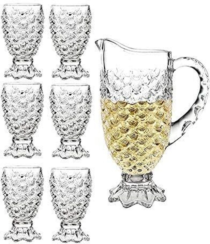 Red-Rubby Pineapple Design Crystal Glass Water Juice Jug with Glasses Jug Glass Set(Glass)