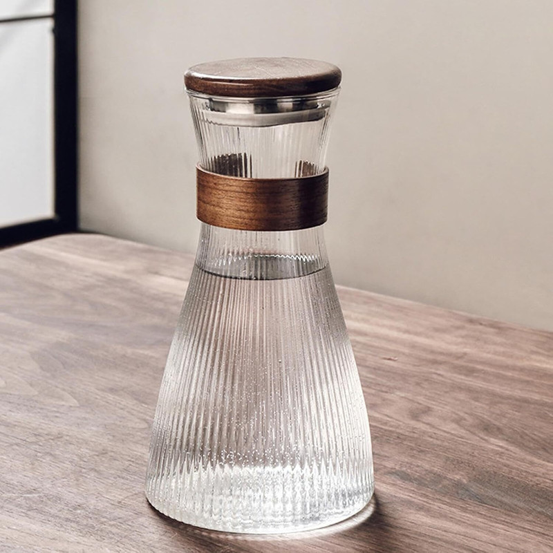 SHIVAANGAN carafe with wooden lid Home, Hotel, Bar, Restaurant Decanter(Borosilicate Glass, 40.5 oz)