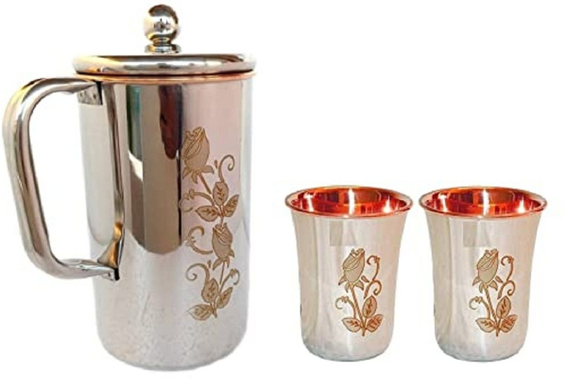 Raghav industries SS Jug Glass set Volume- Jug 1.5 Ltr With Two Glasses 300ml Jug Glass Set(Copper, Steel)