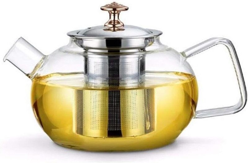 ZXORC Elegant Transparent Glass Tea Pot with Removable Steel Strainer Tea Urn(1 L)