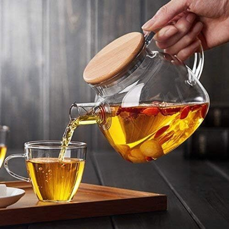 GREATZON 1 L Glass, Wooden Kettle Jug