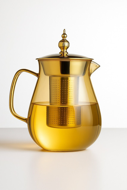 KIYA Clear Glass Teapot with Premium Golden Lid for Daily Tea Brewing Tea Urn(1000 ml)