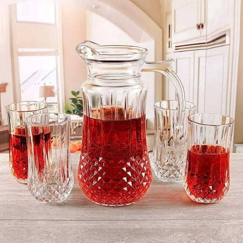 SMILERY Lemon Set with Glass Water Jug 1.5Lwith Lid(Clear) 240ml Glass Set Jug Glass Tray Set(Glass)
