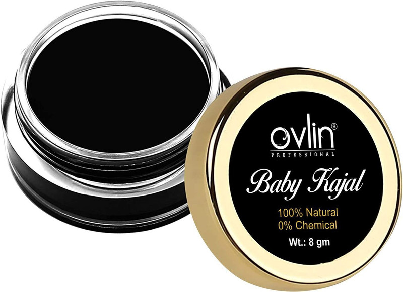 Ovlin 100% Natural Baby Kajal for New Born,with Almond & Pure Cow Ghee|Water Resistant(Black, 8 g)