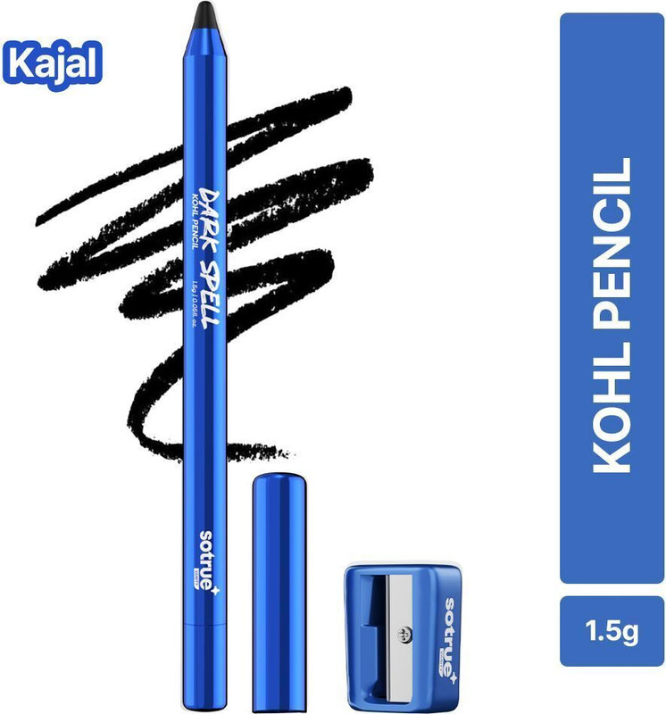 Sotrue Dark Spell Kohl Kajal Pencil with Sharpener, Long-Lasting & Smudge-proof(Black, 1.5 g)
