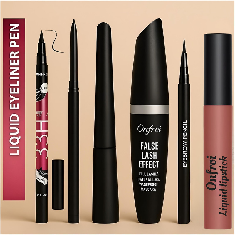 Onfroi 6-in-1 Waterproof Eye & Lip Makeup Combo Kit for Women(Black, 24 ml)