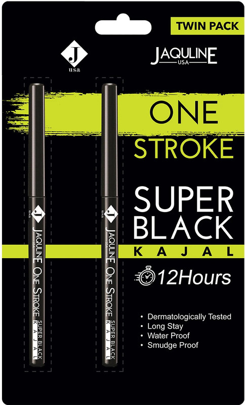 JAQULINE USA One Stroke Super Black Kajal Twin Pack |Water & Smudge Proof Kajal(Black, 0.6 g)
