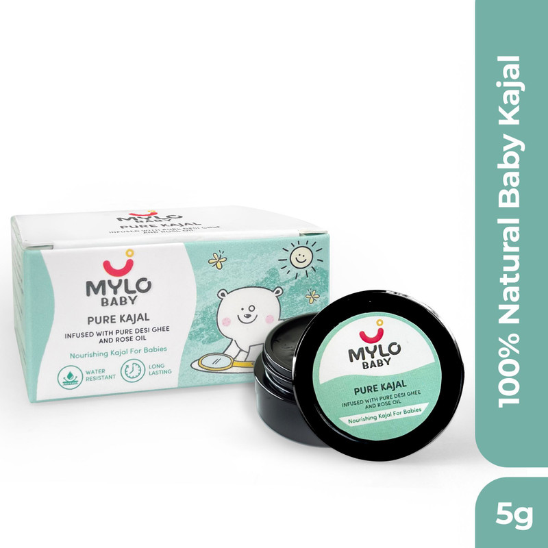 Mylo Baby Pure Kajal | 100% Natural with Pure Desi Ghee | Smudge Proof(Black, 5 g)