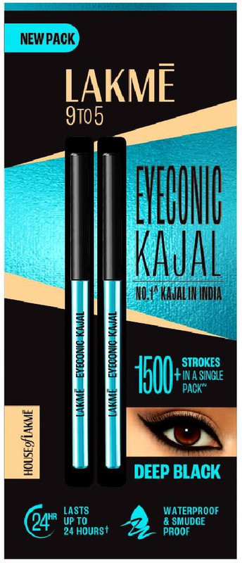 Lakmé 9 to 5 Eyeconic Kajal Twin Pack, lasts upto 24hrs, Pack of 2(Deep Black, 0.7 g)
