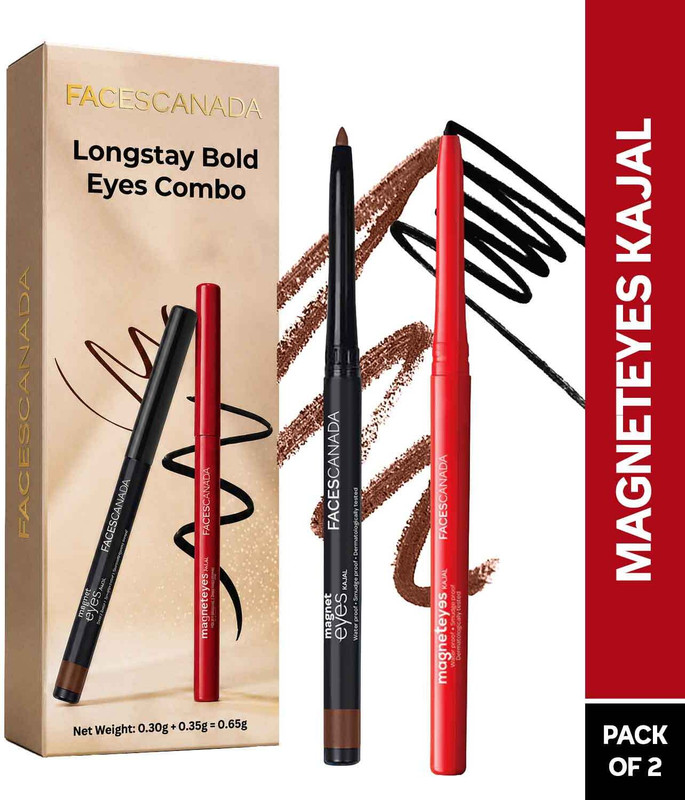 FACES CANADA Longstay Bold Eyes Combo Of 2 | Highly Pigmented Kohl | Waterproof & Smudgeproof(Brown, Black, 0.65 g)