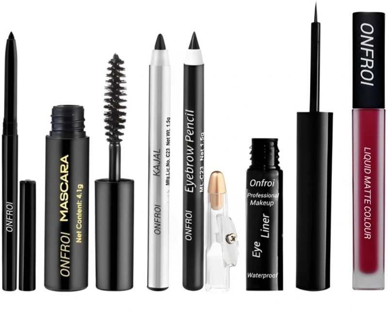 Onfroi Professional Eye Liner
Mascara, Kajal, Waterproof 36h Eyeliner
 Lipstick(5 Items in the set, 16 ml)