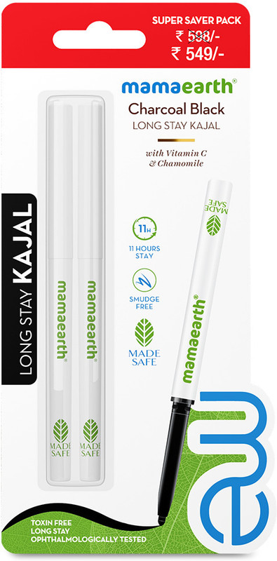 Mamaearth Charcoal Black Long Stay Kajal with Vitamin C & Chamomile for 11-Hrs Smudge-free(Black, 0.7 g)