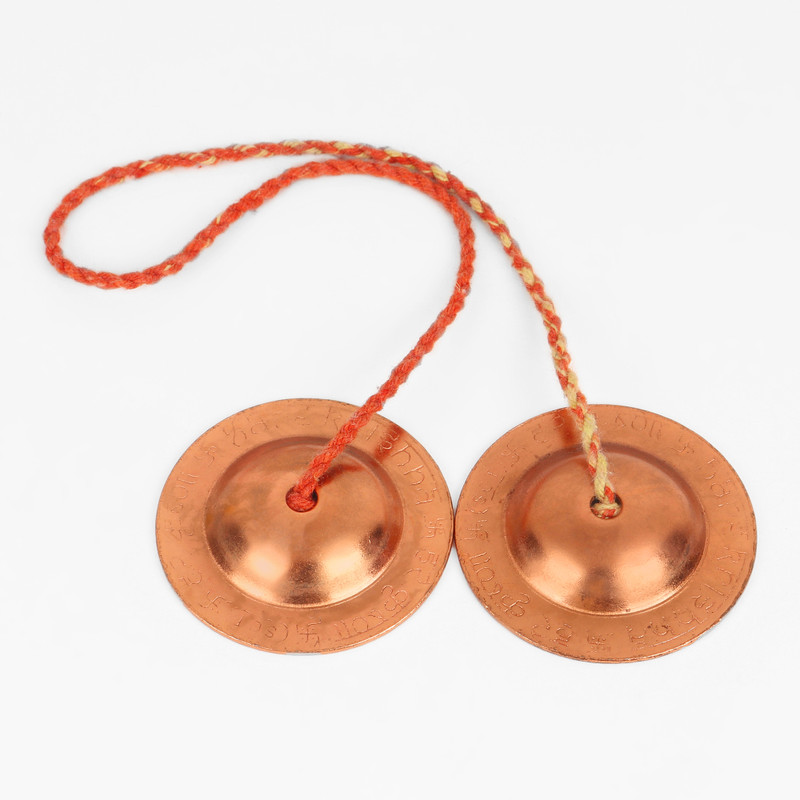 TORPPEZA Pure Iron Copper Plated Manjira Pair Handmade Instrument for Bhajan (6.5 CM) Kartal Instrument