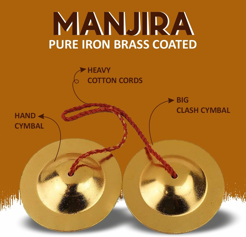 TORPPEZA Iron Brass Coated Manjira (Size - 10.5) Pack of 2 Kartal Instrument
