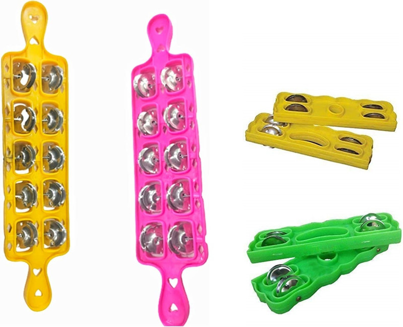 AP MUSICAL HOUSE Plastic khartal (2 pair) + Plastic Jheeka 5 Line 2 Piece AP 13 Multicolor. Kartal Instrument