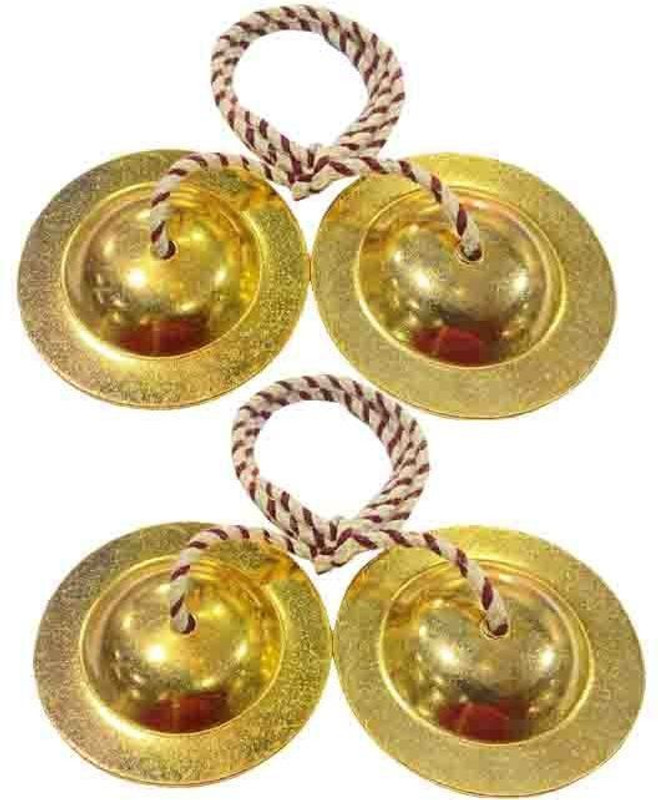 Bhoomika Collection Pack of Two Golden polish manjira GT-362 Kartal Instrument