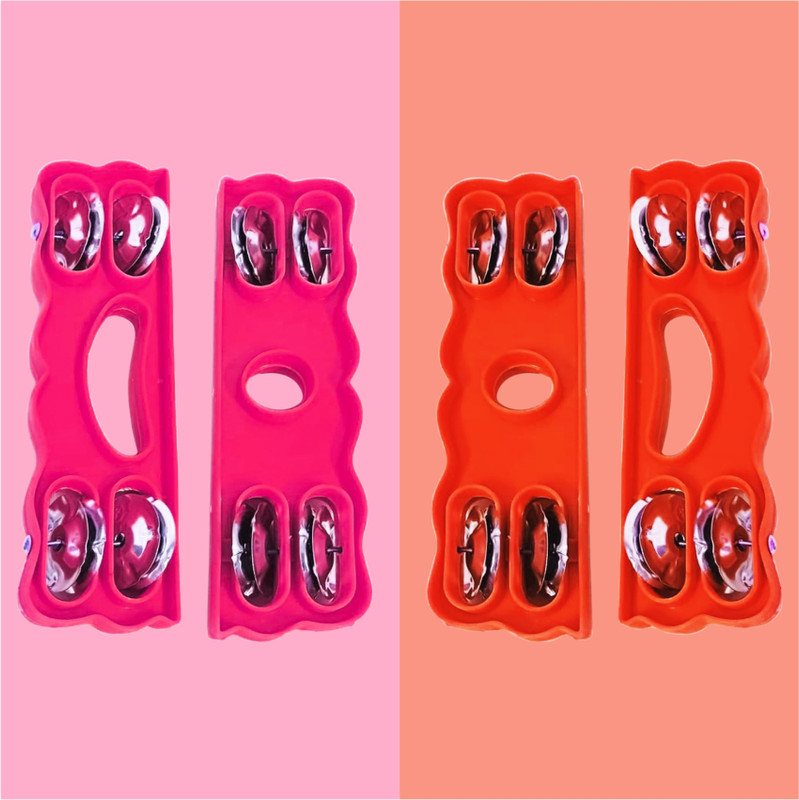 DOKCHAN Plastic Musical Instrument Kartal | Pink & Red Manjira Pack of 2 Kartal Instrument