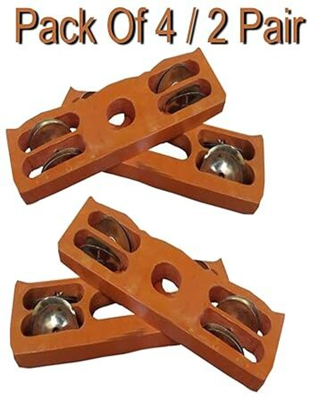 MAGA MART 2 PAIR Khartal Kartal Instrument 4 PC TEMPLE MUSIC INSTRUMENT Kartal Instrument