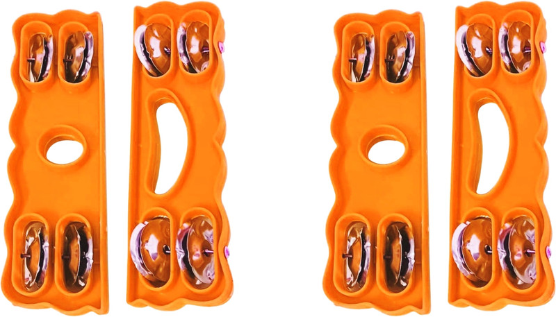 TORPPEZA Plastic Orange Manjira Three line Music Instrument for kirtan, Bhajan Kartal Instrument