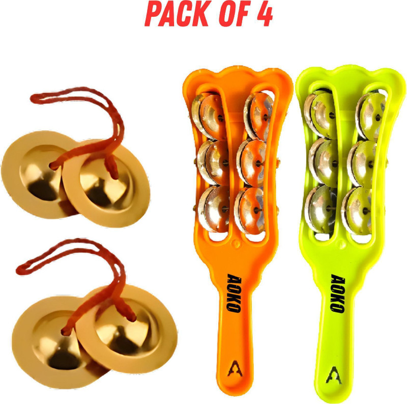 AOKO 2 Khartal Hand Cymbals with 2 pair of manjeeras Traditional Indian Instrument Kartal Instrument