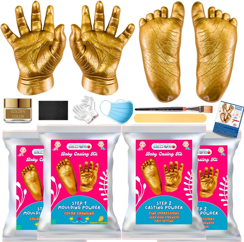 Dream Gifts Baby Hands & Feet 3D Casting Kit for Birthday, Baby Shower Gift (9 Items Kit) Keepsake(Yellow)