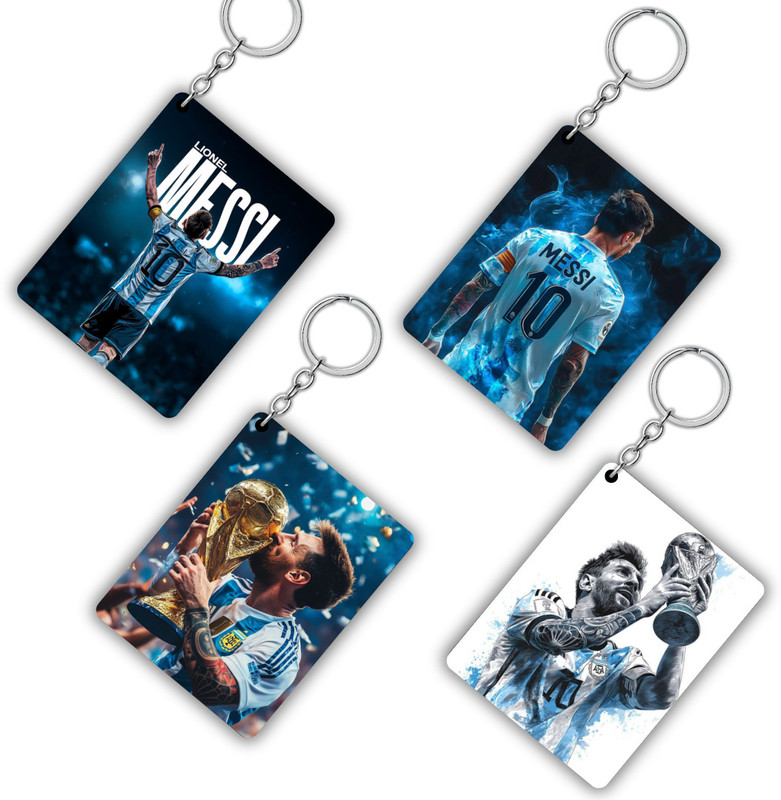 GROOFIEZ Lionel Messi Football Keychain Set | Iconic Argentina Moments, Pack of 4 Key Chain