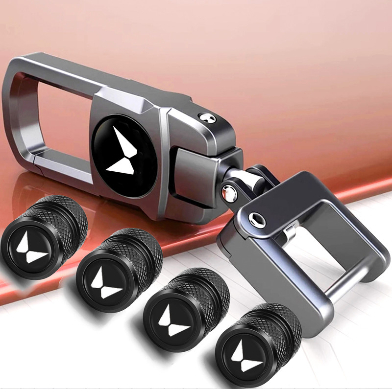 NIVIZEN Premium Car Logo Keychain for mahindra with 4 Tyre Valve Caps | Universal Fit Key Chain