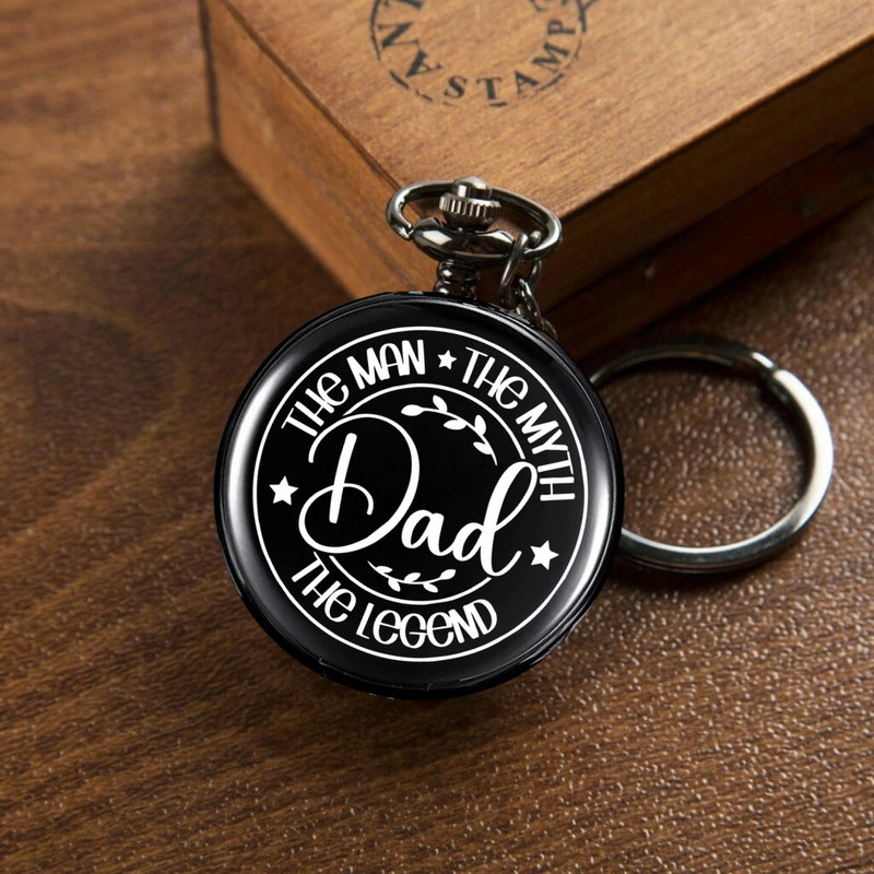 GT Gala Time Unique Father World Elegant Key Accessory For Dad Timeless Present for Daddy Thoughtful Gift fr Father's day Birthdays Anniversary Sentimental Keyring Papa Black Metal Pocket Watch Chain