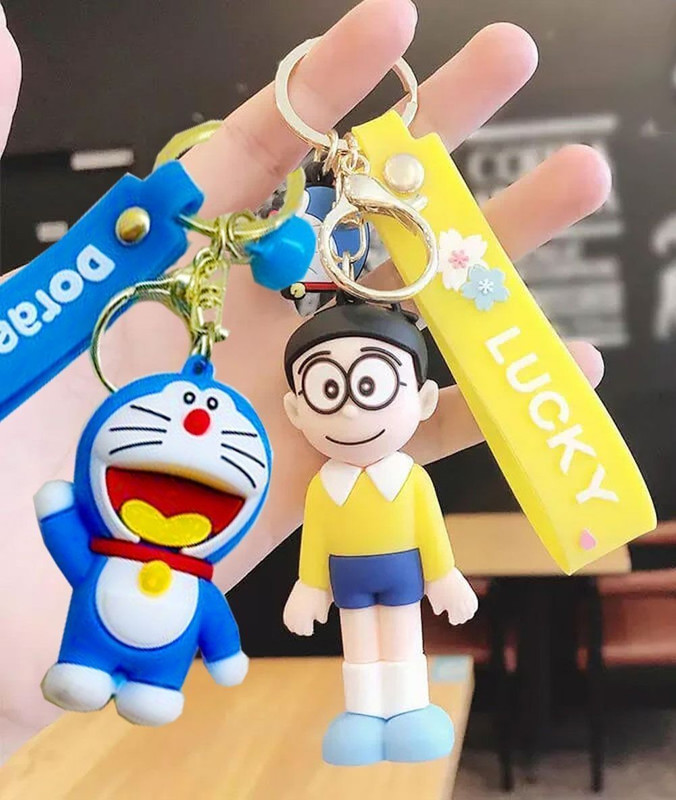 Neel Cute Doraemon & Nobita Character Keychain Set With Lucky Straps Playful Japanese Key Chain