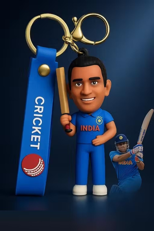 World Gift Mart Limited Edition MS Dhoni Cricket Keychain with Cricket Strap – Perfect for Fans Key Chain