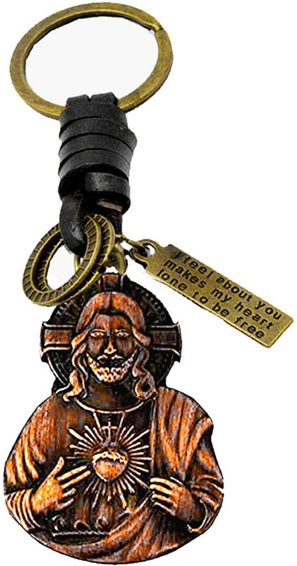 AFH Jesus Christ Holy Cross Christian Copper Leather Key Chain for Men,Women Key Chain
