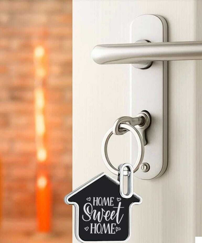 VEE Home Sweet Home House Shape Metal Keychain Black & Silver Key Chain