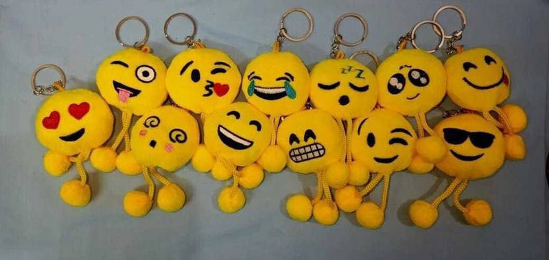 Shining Gift Emoji face Soft Stuffed Cute Round Emoji with Legs Cushion Keyrings (12 Pcs) Key Chain