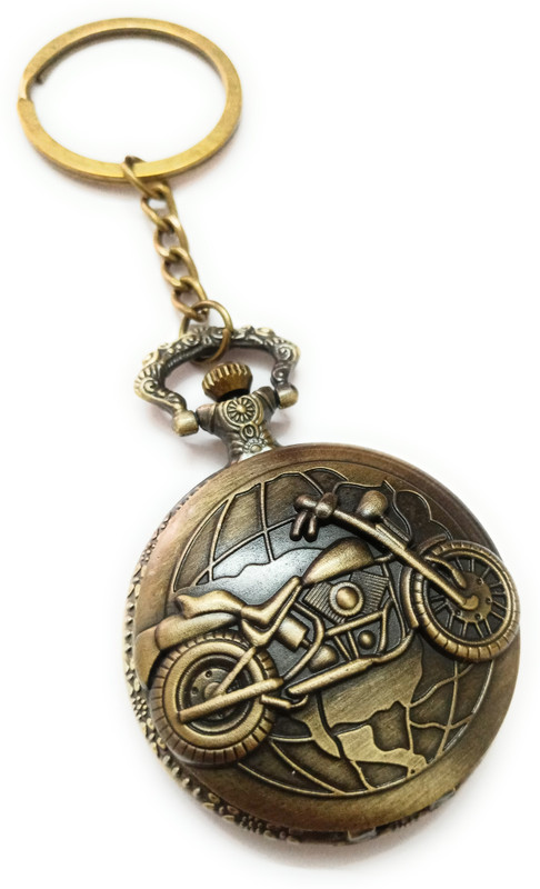 TheKeyHouse Antique Metallic Famous Royal Enfield Bike Theme Vintage Gandhi Style Pocket Watch Key Chain With Key Ring Key Chain