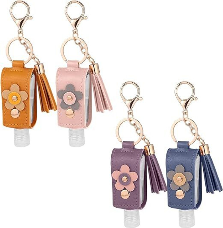 Sethi Enterprise 1 Pcs Stylish Leather Hand Sanitizer Keychain Refillable Bottle Cover for Bags Key Chain