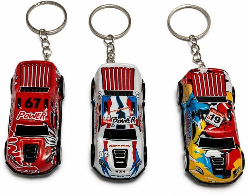KEYRATION Mini Pull Back Car Keychain Toy Set (3 Pcs) | Metal Racing Car Keyring Key Chain